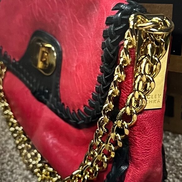 Badgley Mischka Handbag Red CONVERTIBLE Shoulder Chain Strap - Picture 2 of 10